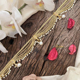 Vriksham Traditional Gold 5 layered & Pearls Drop Champ Hipchain-White-Pearls-G20788